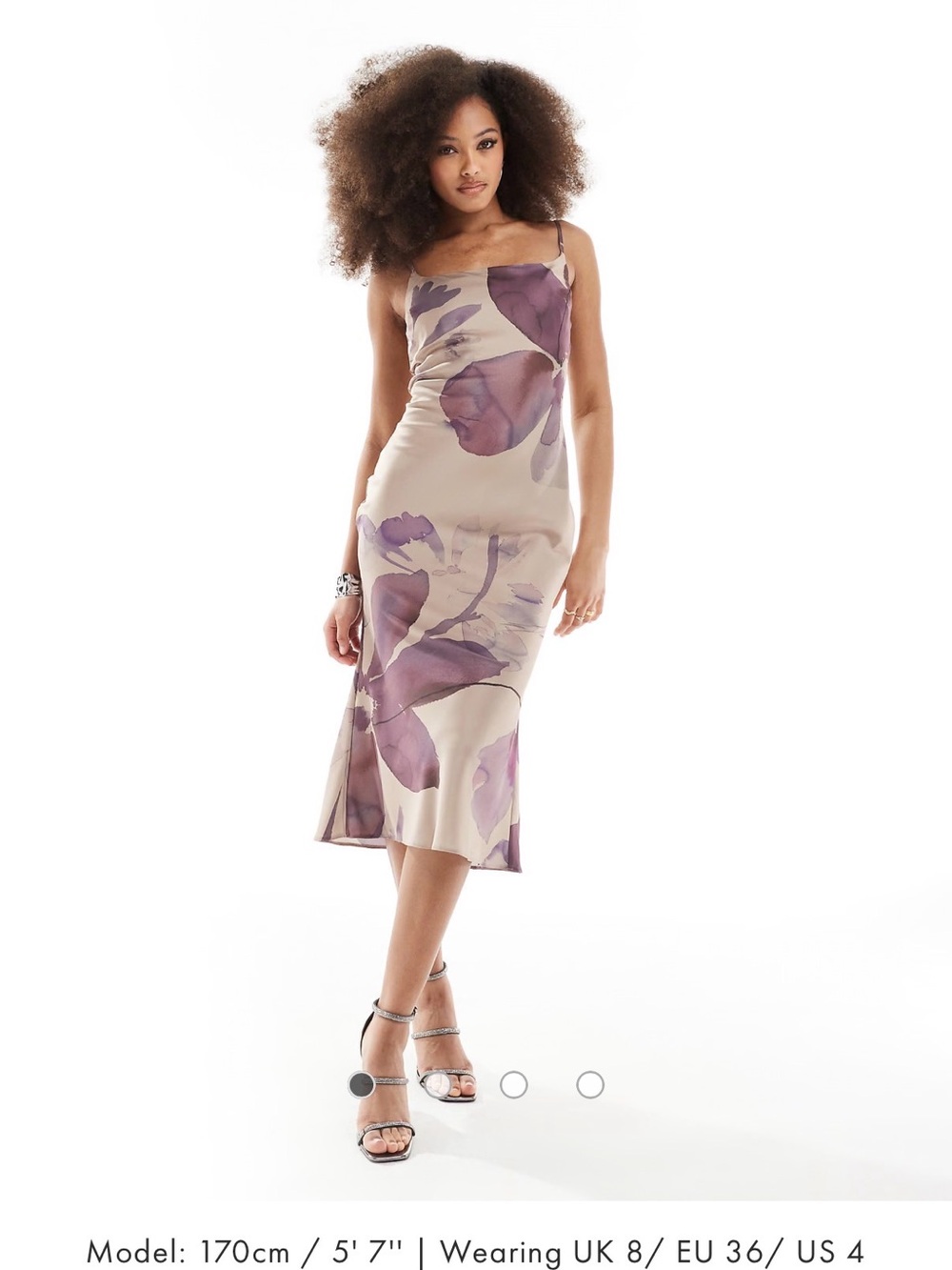 ASOS Beige Slip Midi Dress with Purple Floral Print